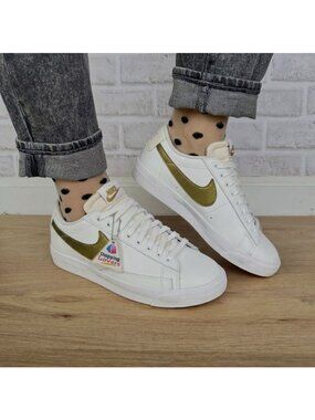 ⭐Nike Blazer Low Premium Sz 11.5 Women's Shoes White Gold Sneakers BQ7460-101⭐